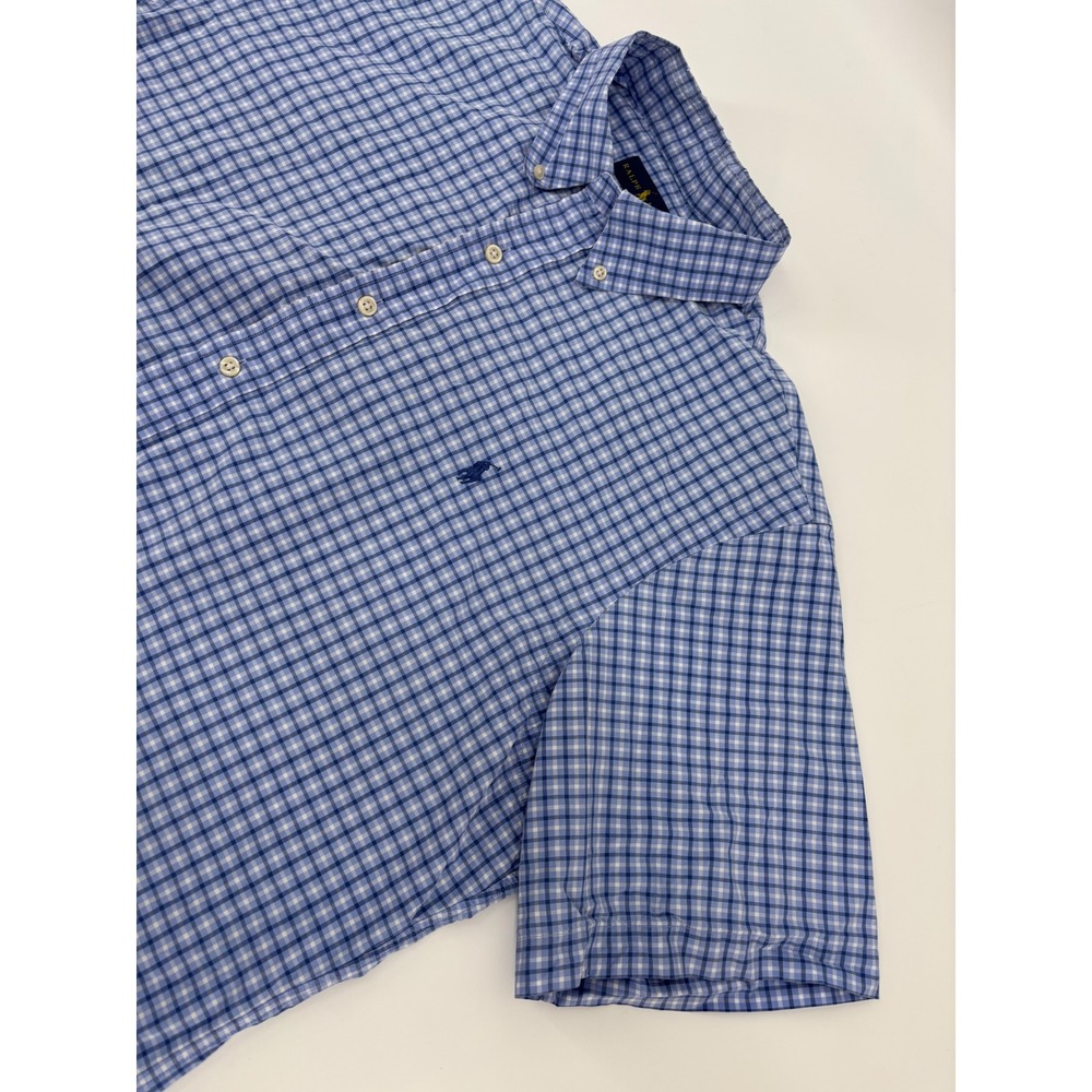 Ralph Lauren Mens XL Blue Gingham Check Short Sleeve Button Down Cotton Shirt